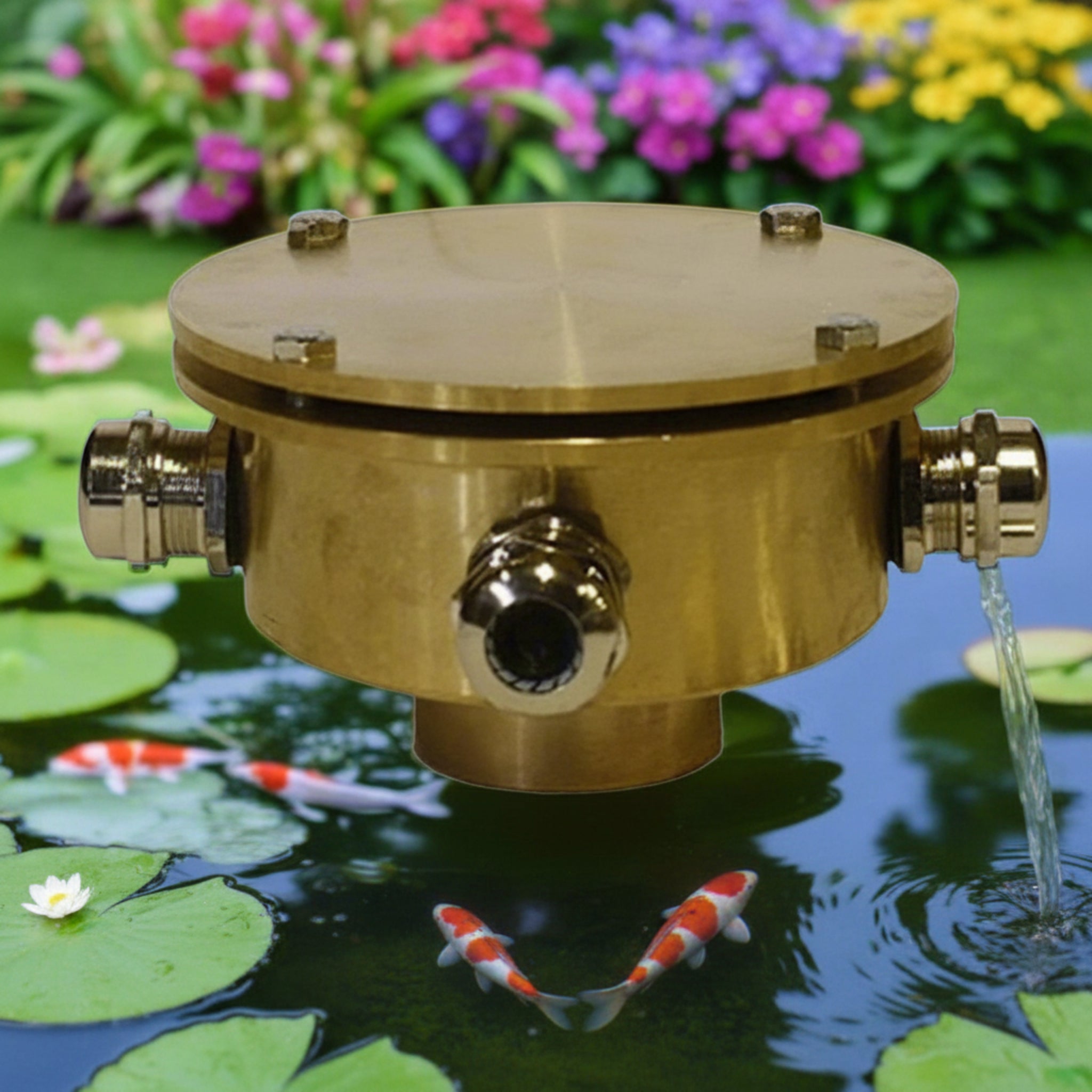 Underwater junction box for fountain lights by EasyPro, designed for safe connections of submersible lights.