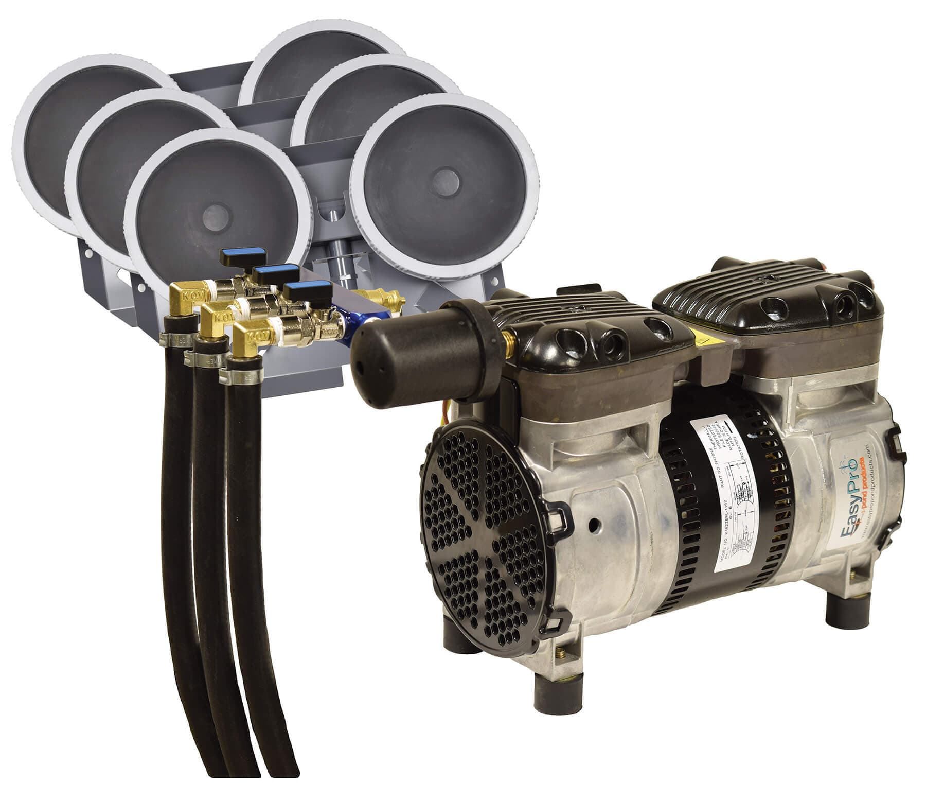 EasyPro Aerator System Compressor | Triple Valve | 3 Diffusers | No Tubing / 115V Fish Pond Aeration System | EasyPro PA66 1/2 HP Triple Diffuser Fish Pond Aeration System | EasyPro PA66 1/2 HP