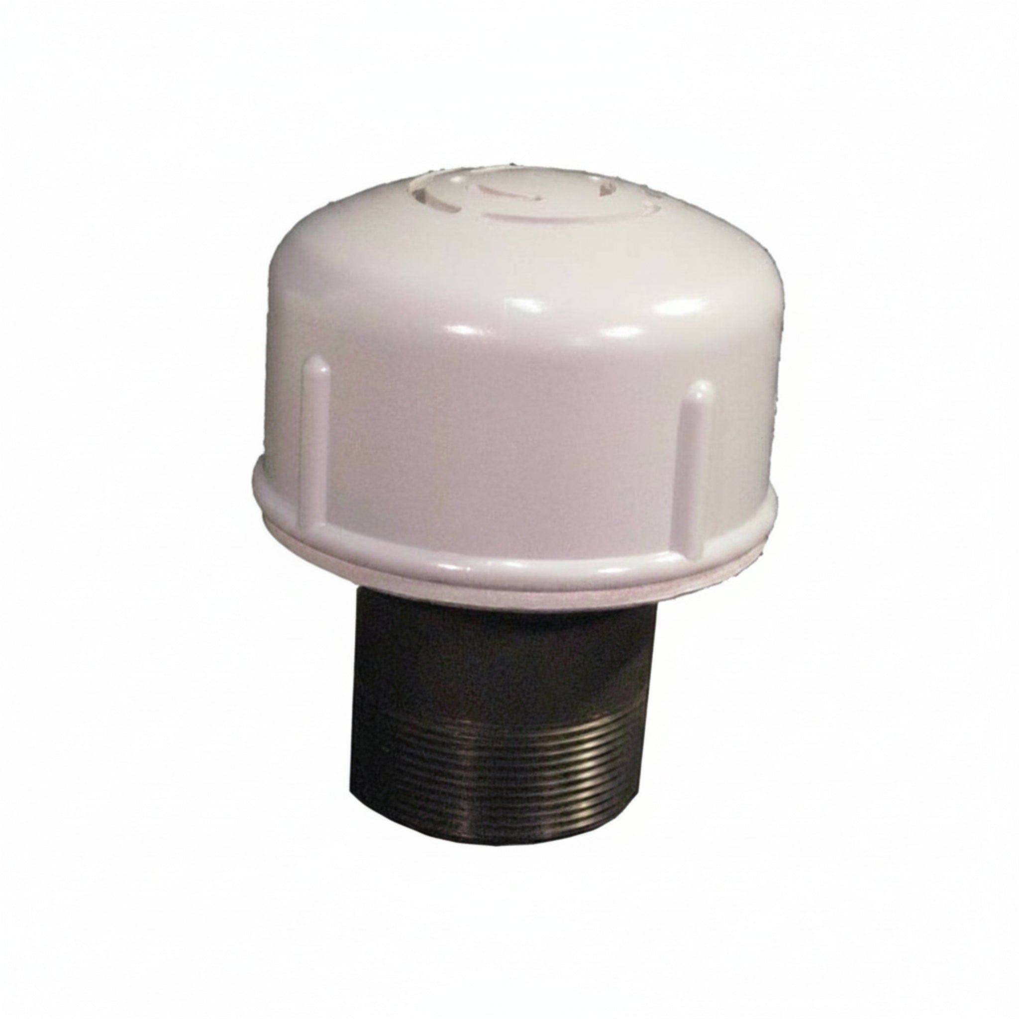 Floating fountain nozzle with a white cap and threaded base, designed for pond fountains.