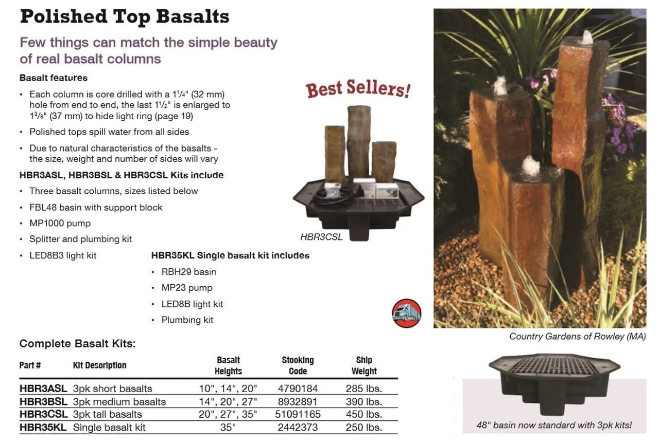 EasyPro Fountain Basalt EasyPro Tall Polished Top Basalts Fountain Polished Top Basalts Kits Stone Fountain LED Lighted Unmatched Beauty