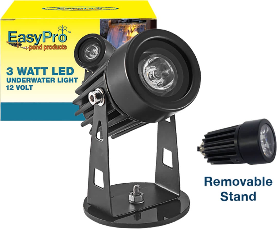 EasyPro Lighting and Transformers 3 Watt - 2 Pack with Transformer Kit Underwater 3 Watt LED Spotlights LED Underwater Spotlight | Waterproof Pond Light - 3 Watts