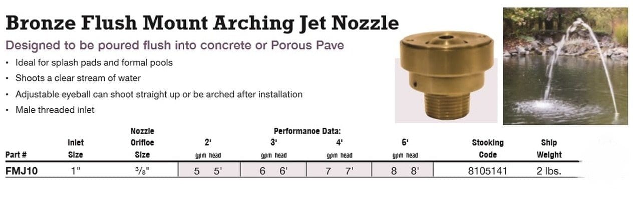 EasyPro Formal Fountain EasyPro Bronze Arching Deck Jet Nozzle Brass Pool Arching Deck Jet Nozzle | Smith Creek Fish Farm