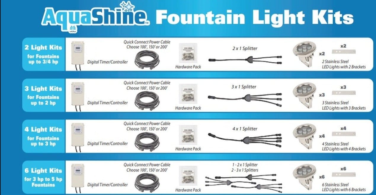 EasyPro Fountain Light Kit 4 LED Warm Light LED Light Kit For Fountains Up To 2 HP (100 Ft. Cord) Stainless Steel Universal LED Fountains Light Kit Stainless Steel Universal LED Fountains Light Kit 