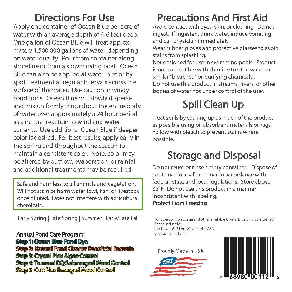 Ocean Blue Pond Dye - Gallon - Smith Creek Fish Farm