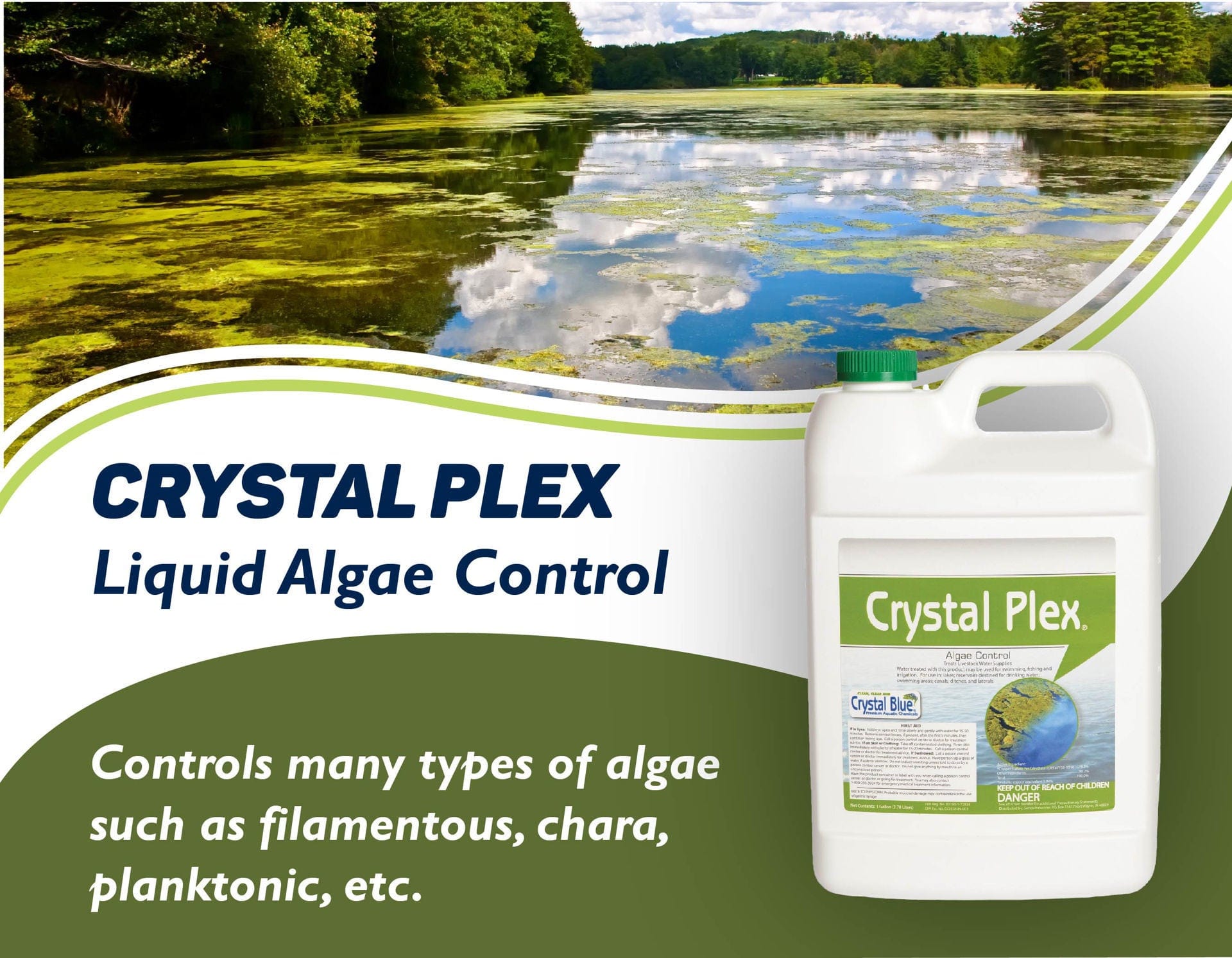 Sanco Chemical Algaecide Crystal Plex Copper Sulfate Liquid Gallon Copper Sulfate Algae Control | Safe & Effective